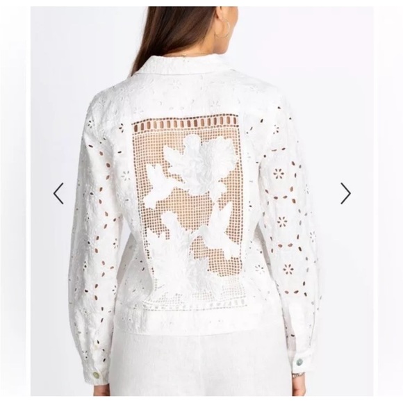 Johnny Was White Eyelet Lace Linen Hummingbird Jacket M - Picture 1 of 8